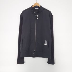 Mens Black Sweater Jacket Size XXL Stretchy Knit & Mesh Designer Zip Up Pockets